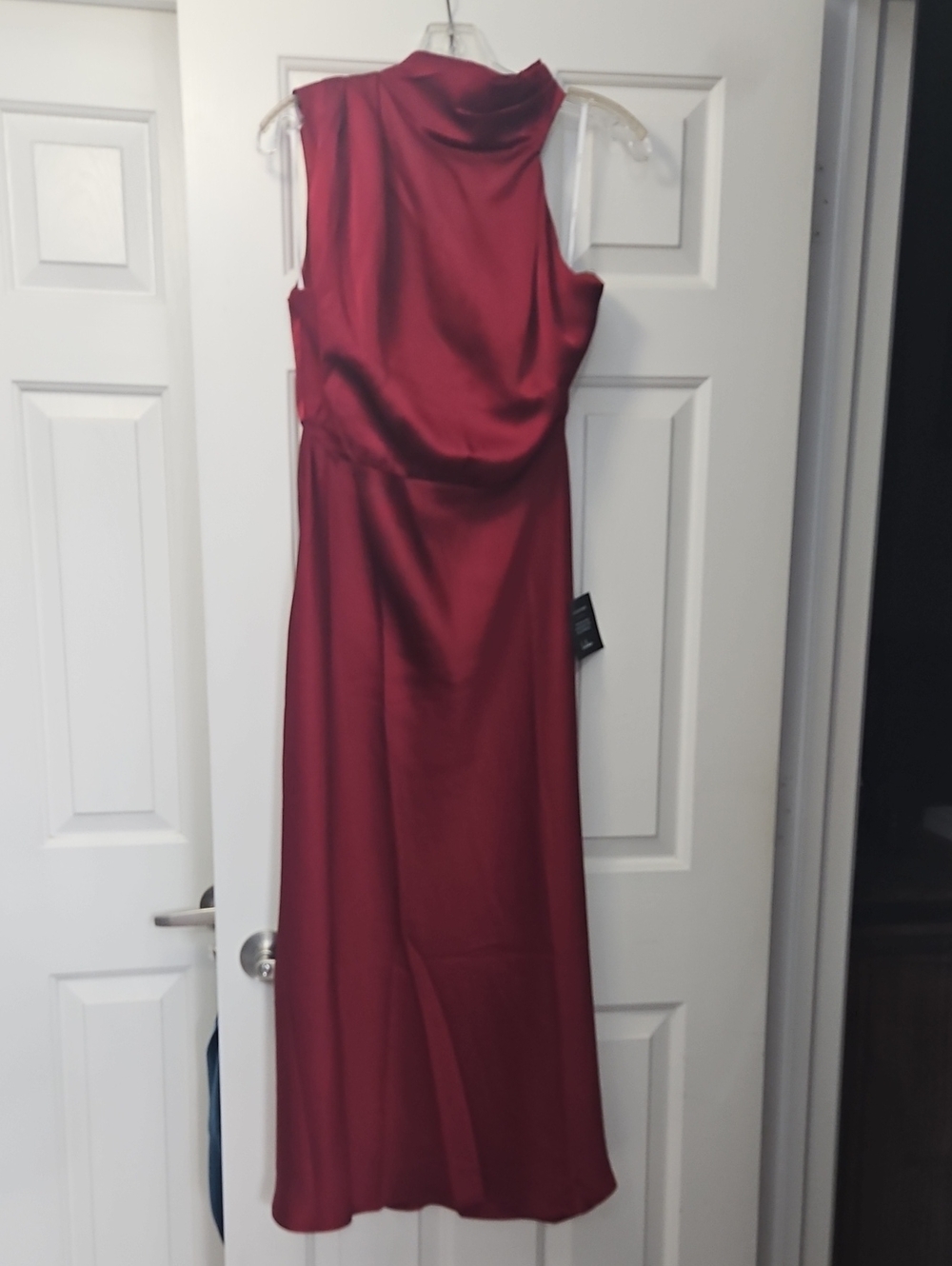 Lulu's Sleeveless Satin Maxi Dress in Burgundy